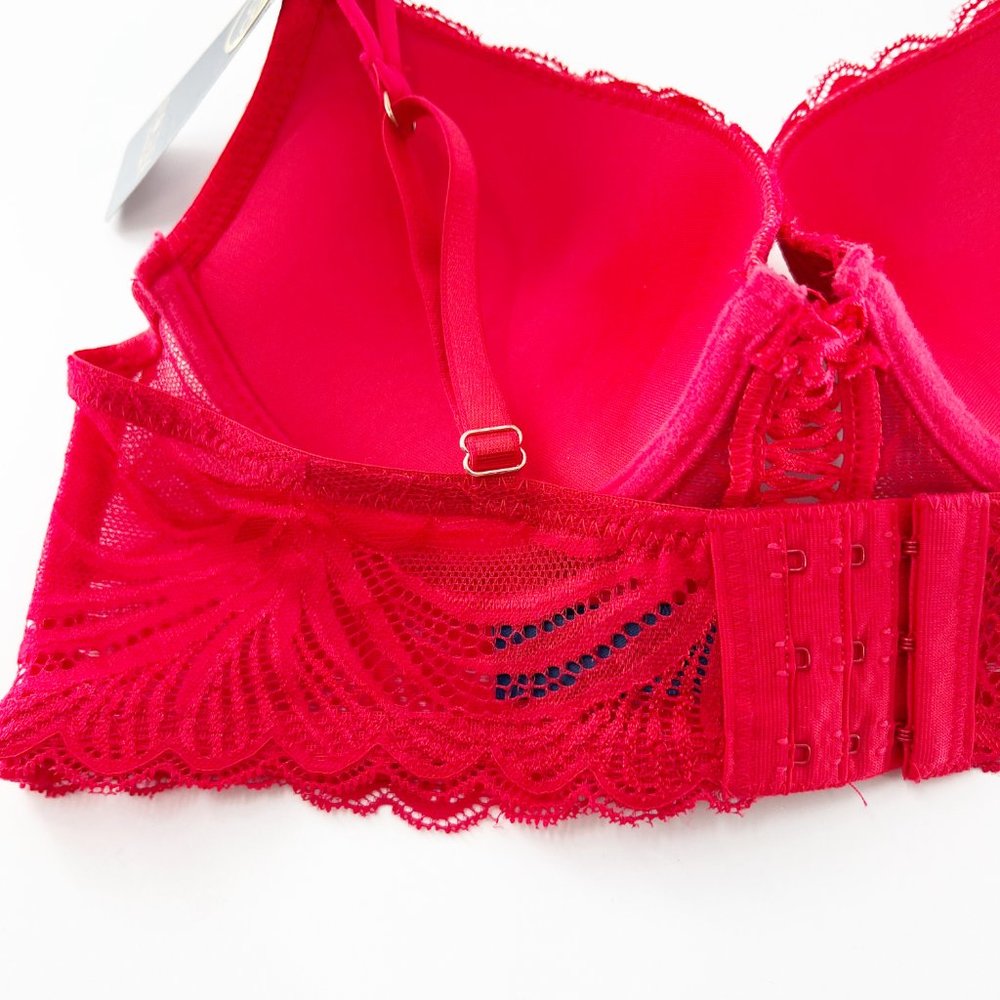 Rachel Roy Longline Lace Bra criss cross front 36B Red NWT - Picture 5 of 10